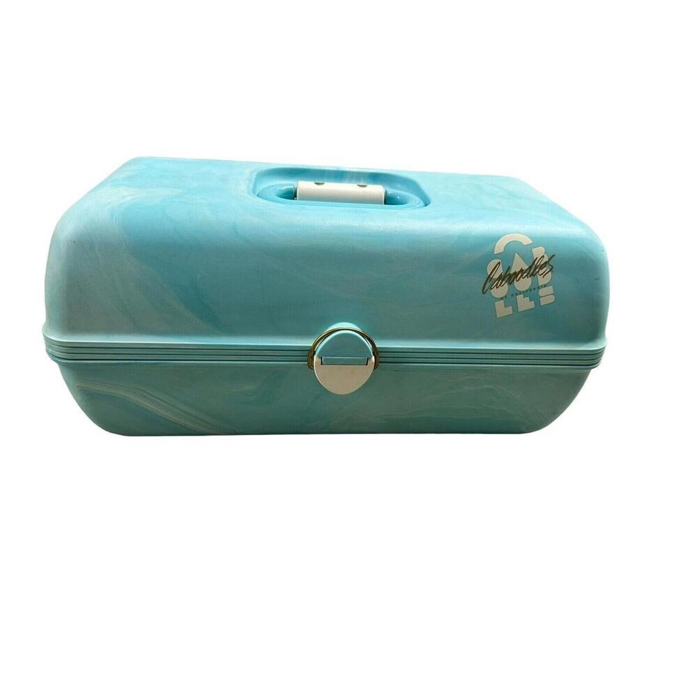 Vintage Blue Marbled Cosmetic Case Retro Chic Storage